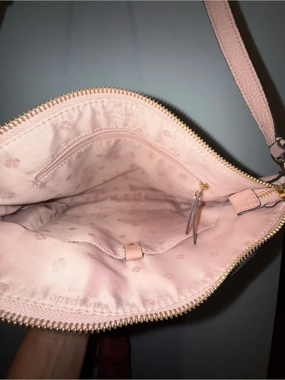 kate spade Blush Pink Leather Crossbody Bag with Front Zip Pocket